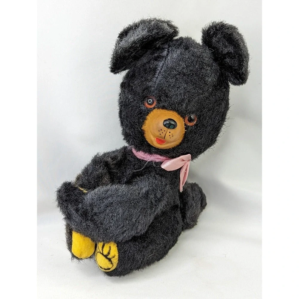 Vintage Black Bear Plush Rubber Nose 8‎ Inch Japan Stuffed Animal Toy
